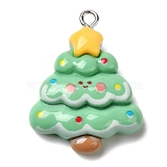 Christmas Opaque Resin Pendants, with Platinum Tone Iron Loops, Christmas Tree, 28x22x8mm, Hole: 2mm(CRES-D016-01G)