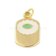 Brass Enamel Pendants, with Jump Ring, Real 18K Gold Plated, Rectangle with Flower Charm, White, 18.5x12x1.5mm, Hole: 3mm(KK-B114-10G)