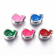 UV Plating Acrylic Beads, with Enamel, Cetacean, Platinum, Mixed Color, 11x14x7.5mm, Hole: 4mm(OACR-R077-06-P)
