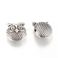 Tibetan Style Alloy Beads, Cadmium Free & Lead Free, Owl, Antique Silver, 11x11x7mm, Hole: 1.5mm, about 360pcs/1000g(TIBEP-S302-06AS-LF)