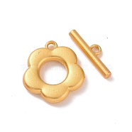 Alloy Toggle Clasps, Flower, Matte Gold Color, Flower: 14x13x2mm, Bar: 4x13x2mm, Hole: 1.2mm(PALLOY-L236-007MG)