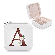 Square A Print PU Leather Jewelry Set Storage Zipper Box, for Necklace Ring Earring Storage, White, 10x10x5cm(PW-WG29307-01)
