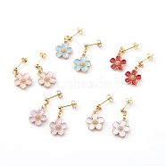 Zinc Alloy Flower Dangle Stud Earrings, with 304 Stainless Steel Earring Findings and Ear Nuts, Golden, Mixed Color, 25mm, Pin: 0.8mm(EJEW-JE04477)