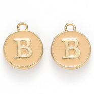 Golden Plated Alloy Enamel Charms, Cadmium Free & Lead Free, Enamelled Sequins, Flat Round with Letter, Wheat, Letter.B, 14x12x2mm, Hole: 1.5mm(X-ENAM-S118-06B)