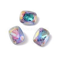 Glass Rhinestone Cabochons, Flat Back & Back Plated, Faceted, Rectangle, Bermuda Blue, 10x8x4mm(RGLA-L029-01B-BBLA)