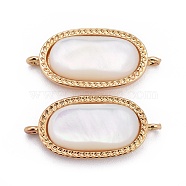 Natural White Shell Links connectors, with Brass Findings, Oval, Golden, 21x10x4mm, Hole: 0.7mm(BSHE-F011-09A-G)