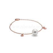 TINYSAND 925 Sterling Silver Cubic Zirconia Crown Charm Bracelet, with Pearl Bead, Rose Gold, 178.8mm(TS-B003-RG-7)