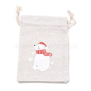 Christmas Cotton Cloth Storage Pouches, Rectangle Drawstring Bags, for Candy Gift Bags, Bear Pattern, 13.8x10x0.1cm(ABAG-M004-02E)