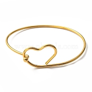 201 Stainless Steel Wire Wrap Heart Bangle, Real 18K Gold Plated, Inner Diameter: 2-1/2 inch(6.35cm)(BJEW-E079-03G)