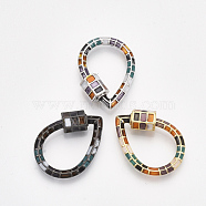 Brass Screw Carabiner Lock Charms, for Necklaces Making, with Enamel, Teardrop, Mixed Color, 25x18x3~6mm(KK-S338-140)