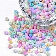 8/0 Opaque Glass Seed Beads, Round Hole, Frosted Colours, Round, Mixed Color, 3~4x2~3mm, Hole: 0.8mm, about 15000pcs/Pound(X1-SEED-S048-N)