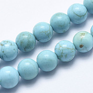 Natural Magnesite Beads Strands, Dyed & Heated, Round, Cyan, 8mm, Hole: 1mm, about 48pcs/strand, 15.7 inch(40cm)(G-K244-02-8mm-01)