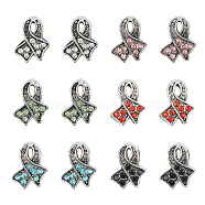 36Pcs 6 Colors Awareness Ribbon Alloy Rhinestone Large Hole European Beads, Mixed Color, 13x11x7.5mm, Hole: 5mm, 6pcs/color(MPDL-CA0001-04)