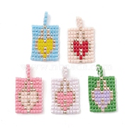 Handmade MIYUKI Round Rocailles Seed Beads, Loom Pattern, Rectangle Pendants, Mixed Color, 23x13x3mm, Hole: 2mm(PALLOY-MZ00192)