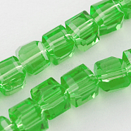 Glass Bead Strands, Faceted, Cube, Lime Green, 6x6x6mm, Hole: 1mm, about 100pcs/strand, 22 inch(X-GLAA-R041-6x6mm-13)