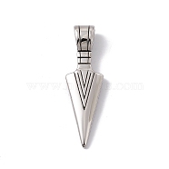304 Stainless Steel Big Pendants, Triangle, Stainless Steel Color, 56x17x9.5mm, Hole: 5.5x8.5mm(STAS-G289-03P)