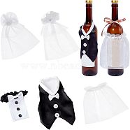 2 Sets 2 Style Organza & Cloth Bride and Groom Wine Bottle Cover, Wedding Gift Wine Wrap, Mixed Color, 160~185x93~154x3~23mm, 1 set/style(AJEW-CA0002-44)