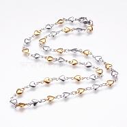 304 Stainless Steel Chain Necklaces, with Lobster Claw Clasps, Heart, Golden & Stainless Steel Color, 17.9 inch(45.5cm)(STAS-P164-11GP)