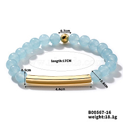 Natural Aquamarine Stretch Bracelets, Brass Tube Beaded for Women, Elegant and Stylish Daily Accessory, Inner Diameter: 6-3/4 inch(17cm)(CL6256-7)