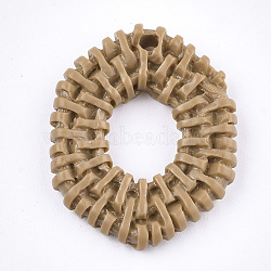 Resin Pendants, Imitation Woven Rattan Pattern, Hexagon, Camel, 27x22x4mm, Hole: 2mm(RESI-T029-02A)