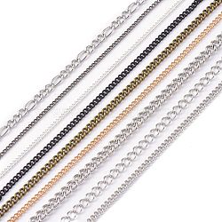 Brass & Stainless Steel Chains, with Curb Chain & Figaro Chain, Soldered & Unwelded, Mixed Color, 2~6x1.5~3x0.5~1mm, 39.37 inch(1m)(CHC-XCP0001-23)