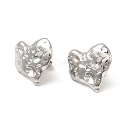 304 Stainless Steel Textured Heart Stud Earrings for Women, Stainless Steel Color, 18x19mm, Pin: 0.8mm(EJEW-I281-14P)