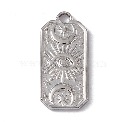 Non-Tarnish 304 Stainless Steel Pendants, Rectangle with Moon & Eye & Star, Stainless Steel Color, 22.5x10.5x2mm, Hole: 2mm(STAS-P316-01P)