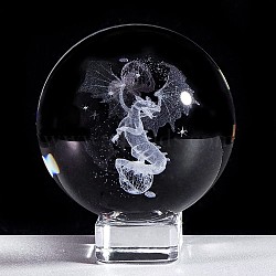 Inner Carving Dragon Glass Crystal Ball Diaplay Decoration, Fengshui Home Decor, Clear, 60mm(PW-WG97B81-01)