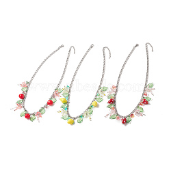3Pcs 3 Style Strawberry & Cherry & Lemon & Leaf Resin & Glass Pendant Necklaces Set, 304 Stainless Steel Jewelry for Women, Mixed Color, 18.31 inch(46.5cm), 1Pc/style(NJEW-TA00069)