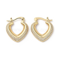 Heart Brass Cubic Zirconia Hoop Earrings, Long-Lasting Plated, Lead Free & Cadmium Free, Real 18K Gold Plated, 22.5x19.5x4mm(EJEW-K247-09G)