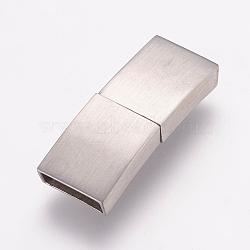 304 Stainless Steel Magnetic Clasps with Glue-in Ends, Rectangle, Frosted, Stainless Steel Color, 29x11x4mm, Hole: 3x10mm(STAS-K145-27P)