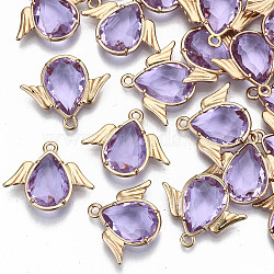 Faceted Glass Pendants, with Eco-Friendly Alloy Findings, Cadmium Free & Nickel Free & Lead Free, Angel, Light Gold, Lilac, 18x22x4.5mm, Hole: 1.6mm(X-GLAA-S191-001B-G-NR)