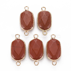 Natural Red Jasper Link Connectors, with Golden Plated Brass Edge and Loop, Faceted, Oval, 29x13x6~7mm, Hole: 2mm(G-S359-299M)