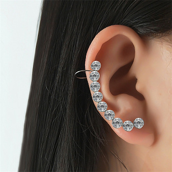 Rhinestone Cuff Earrings for Girl Women Gift, 304 Stainless Steel Earrings, Left, 40x5.5mm