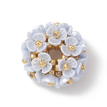 Resin Imitation Pearl Beads, Flower, with Glass Seed Beaded Beads, Light Steel Blue, 19.5~20x11mm, Hole: 5~5.5mm