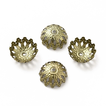 Ion Plating(IP) 304 Stainless Steel Fancy Bead Caps, Flower, Multi-Petal, Antique Bronze, 12.5x12x5mm, Hole: 1mm