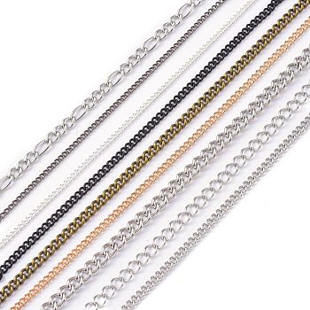 Brass & Stainless Steel Chains, with Curb Chain & Figaro Chain, Soldered & Unwelded, Mixed Color, 2~6x1.5~3x0.5~1mm, 39.37 inch(1m)