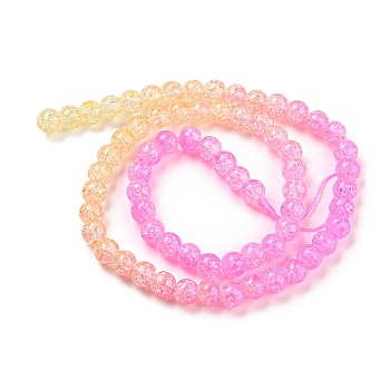 Spray Painted Crackle Glass Beads Strands, Gradient Color, Segmented Multi-color Beads, Round, Hot Pink, 6mm, Hole: 1mm, about 60pcs/strand, 14.96~15.04 inch(38~38.2cm)