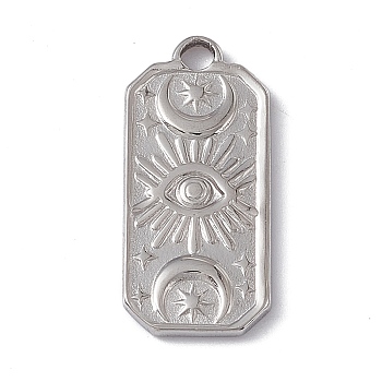 304 Stainless Steel Pendants, Rectangle with Moon & Eye & Star, Stainless Steel Color, 22.5x10.5x2mm, Hole: 2mm