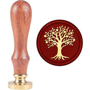 Brass Wax Seal Stamp with Handle, for DIY Scrapbooking, Tree Pattern, 89x30mm