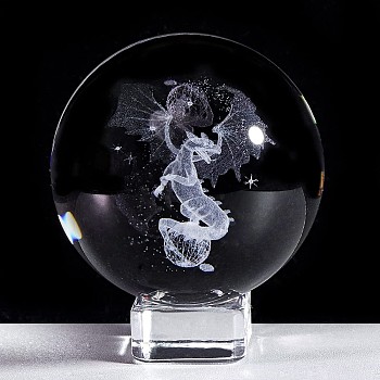 Inner Carving Dragon Glass Crystal Ball Diaplay Decoration, Fengshui Home Decor, Clear, 60mm