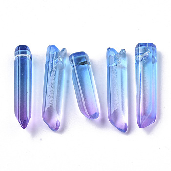 Two Tone Glass Beads, Top Drilled Beads, Bullet, Blue Violet, 25~40x7~8x6~7mm, Hole: 0.9mm