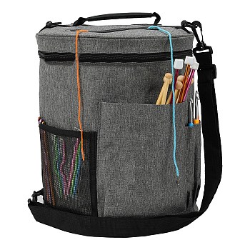 Oxford Cloth Yarn Storage Bag, for Yarn Skeins, Crochet Hooks, Knitting Needles, Column, Gray, 33x28cm