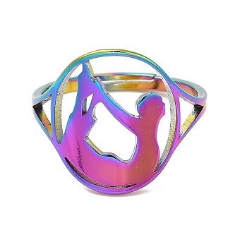 Ion Plating(IP) 304 Stainless Steel Yoga Adjustable Ring for Women, Rainbow Color, US Size 5 3/4(16.3mm)