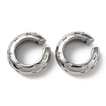 304 Stainless Steel Cuff Earrings for Women, C Shape & Heart, Stainless Steel Color, 30x10mm