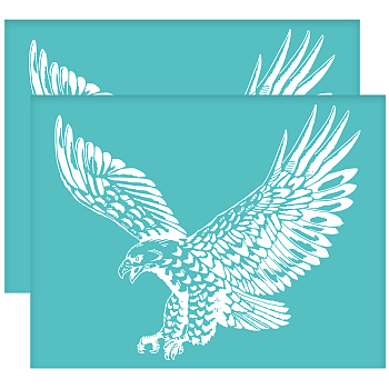 Self-Adhesive Silk Screen Printing Stencil, for Painting on Wood, DIY Decoration T-Shirt Fabric, Turquoise, Eagle Pattern, 280x220mm