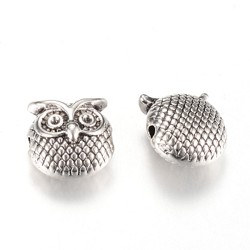 Tibetan Style Alloy Beads, Cadmium Free & Lead Free, Owl, Antique Silver, 11x11x7mm, Hole: 1.5mm, about 360pcs/1000g