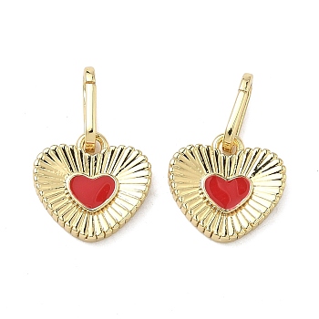Brass Enamel Pendant Decorations, Heart, Long-Lasting Plated, Rack Plating, Lead Free & Cadmium Free, Real 18K Gold Plated, Red, 11x11.5x2mm, Hole: 7x2.5mm
