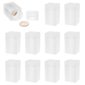 PP Plastic Coins Storage Box, Cuboid, White, 33.5x33.5x55.5mm, Inner Diameter: 28mm