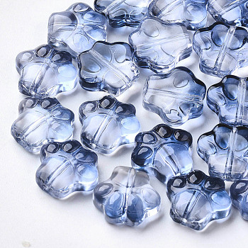 Two Tone Transparent Spray Painted Glass Beads, Dog Paw Prints, Marine Blue, 11x12x4.5mm, Hole: 1mm